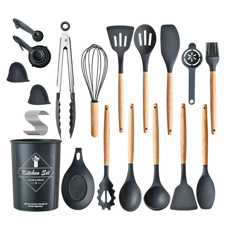 Silicone Stainless Steel 35-Piece Kitchen Utensil Set with Heat Resistant Handles - Black