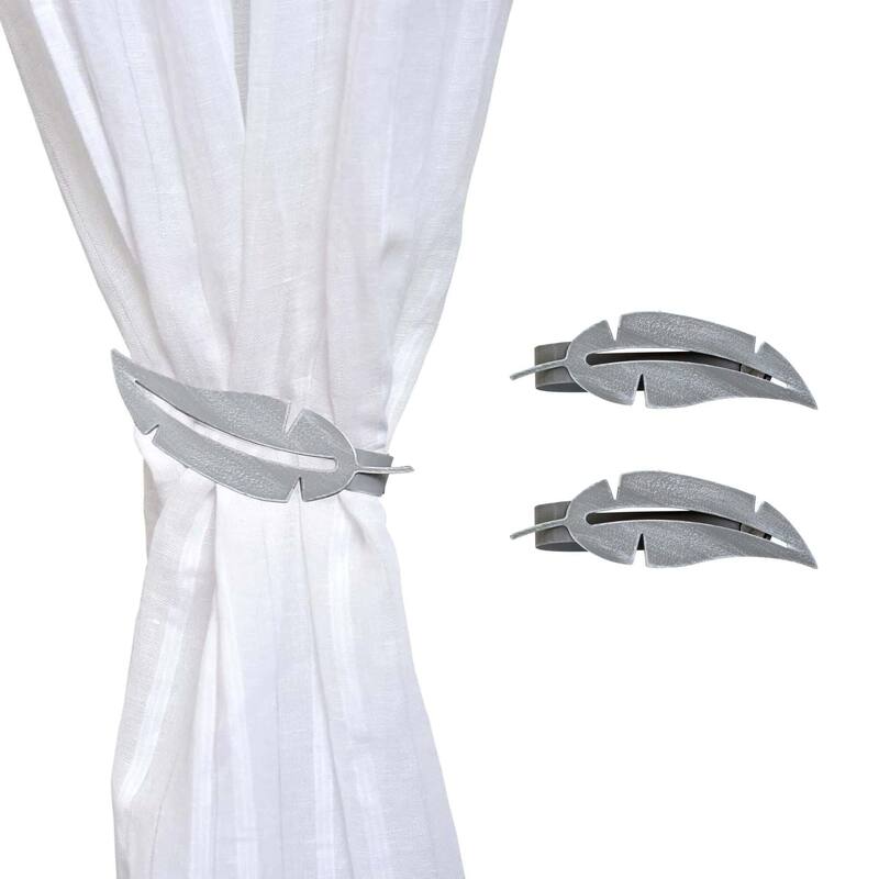Set of 2 Metal Feather Tieback With Magnet Plume Shiny - 6.8"L x 2"W x 1"D
