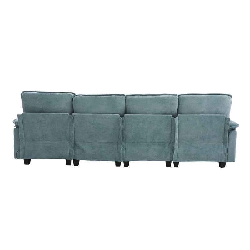 Chenille U-shape Sectional Sofa with Chaise and Storage Ottoman, Modular Couch with USB/Type-C Ports, Side Pockets, Phone Holder