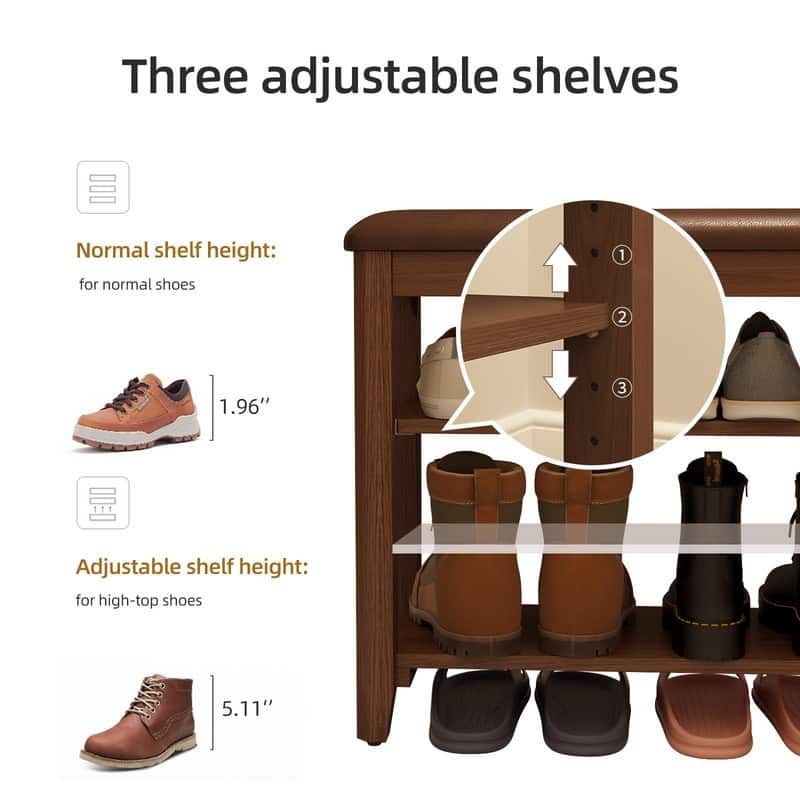 3 Tiers Shoe Storage Bench - 11.81"D x 39.4"W x 20.47"H
