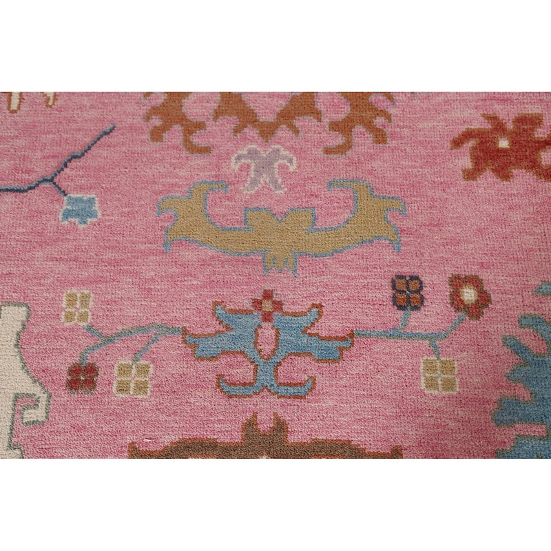 Pink Floral Oushak Oriental Large Area Rug Hand-Knotted Wool Carpet - 11'9" x 14'8"