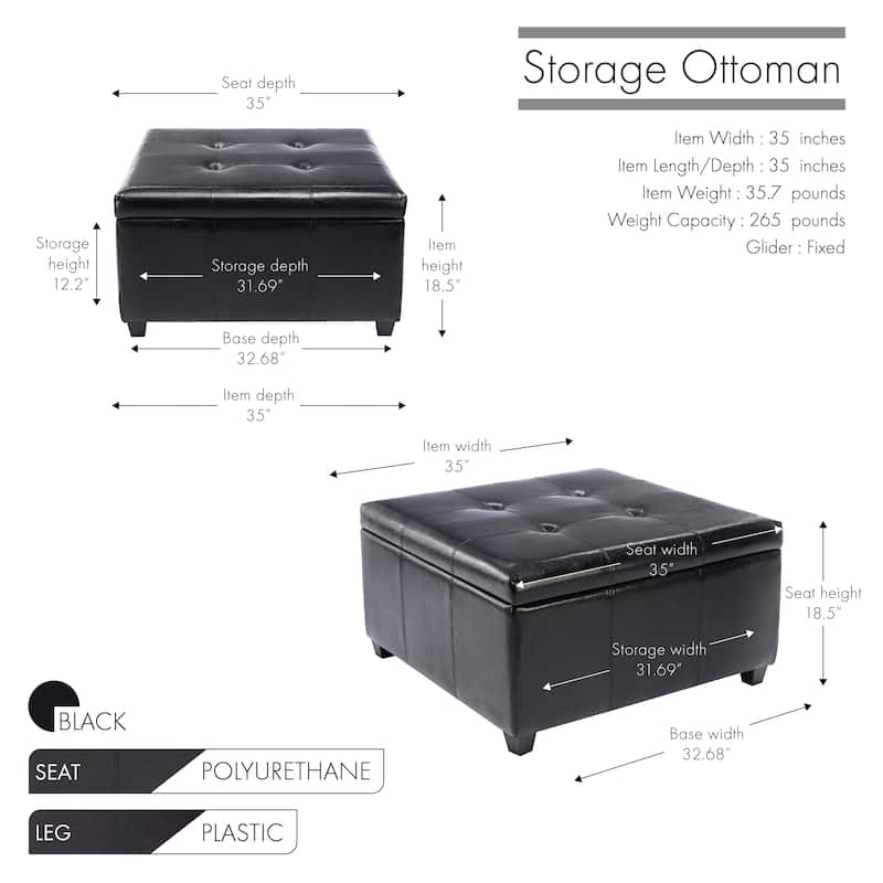 Porthos Home Jara Faux Leather Flip Top Square Storage Ottoman