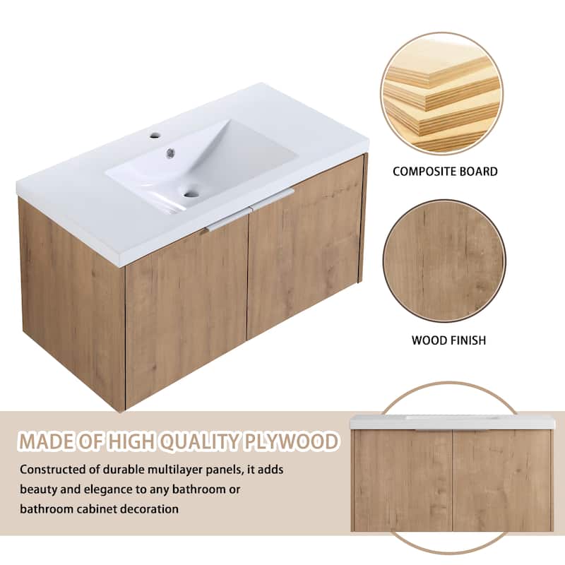 Bathroom Vanity With Sink In 24/30/36 Inch, Floating Bathroom Vanity With Soft Close Door