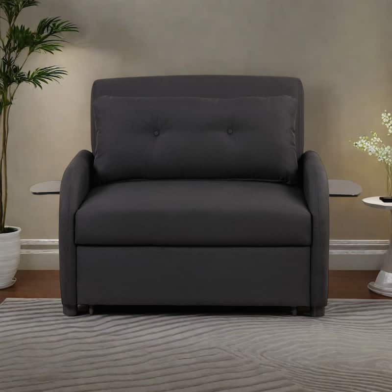 48.8"2-Seater Sleeper Sofa 3 in 1 with 2 Wing Table and USB Charge - Black