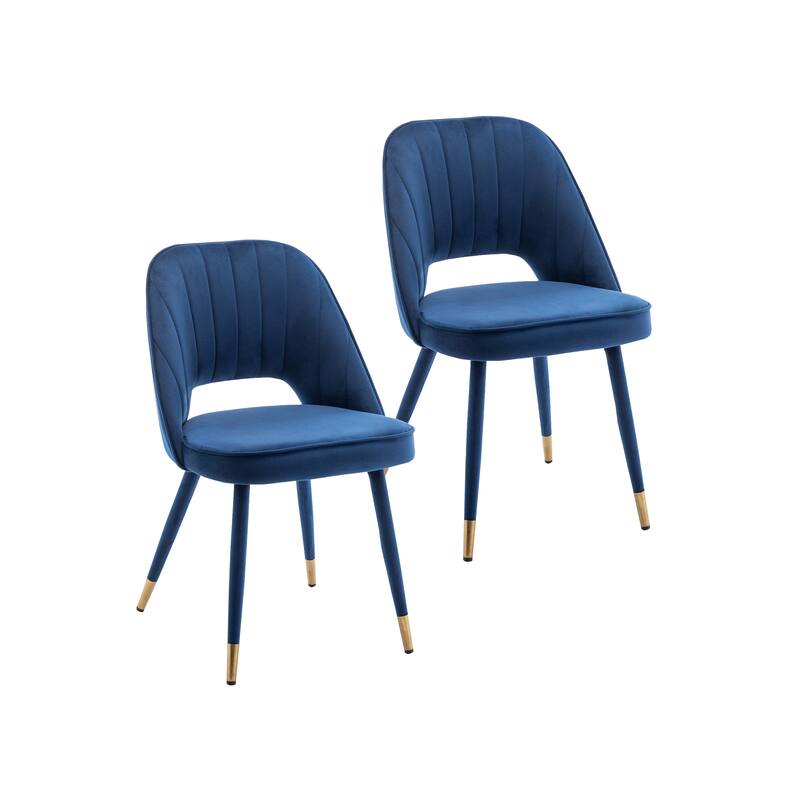 Porthos Home Orel Velvet Dining Chairs with Gold Trim, Set of 2 - Blue
