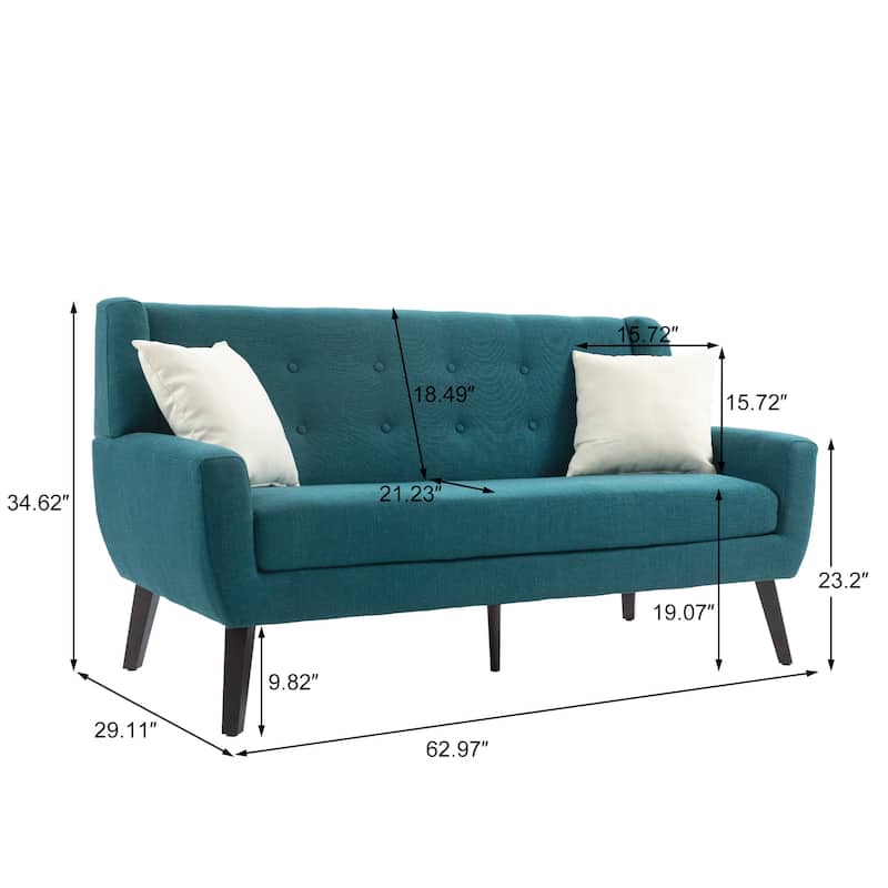Tufted Linen/Cotton 2-Seater Sofa with Pillows