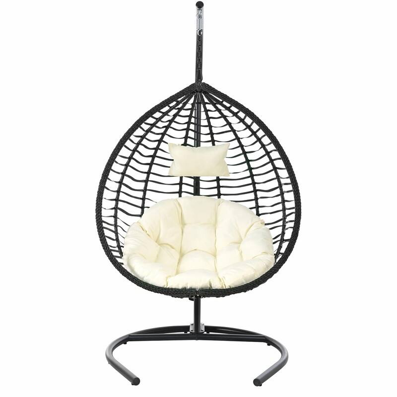 Indoor Outdoor Hanging Hammock Chair with Stand, Foldable Rattan Egg Swing Chair with Cushion & Headrest