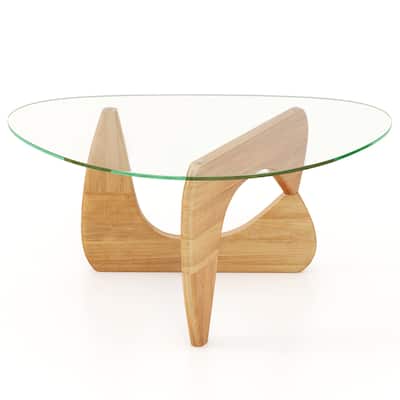 Gymax Triangle Coffee Table w/ Tempered Glass Top & Adjustable Rubber