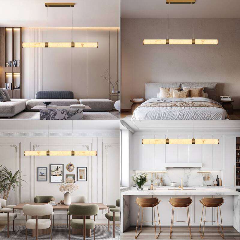 KAYLA L47.2in Alabaster Chandelier,Brass LED Chandeliers - 47.2in