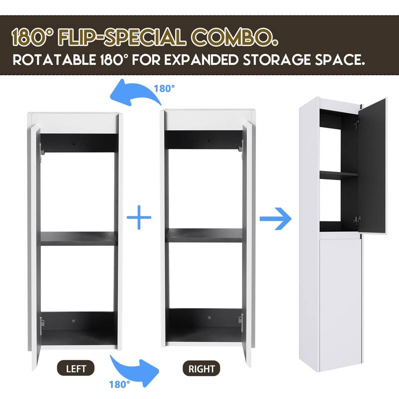 Modern Wall-Mounted Bathroom Side Cabinet with Soft-Close Doors, Floating Design, 6 Storage Compartments, 12-Inch Width