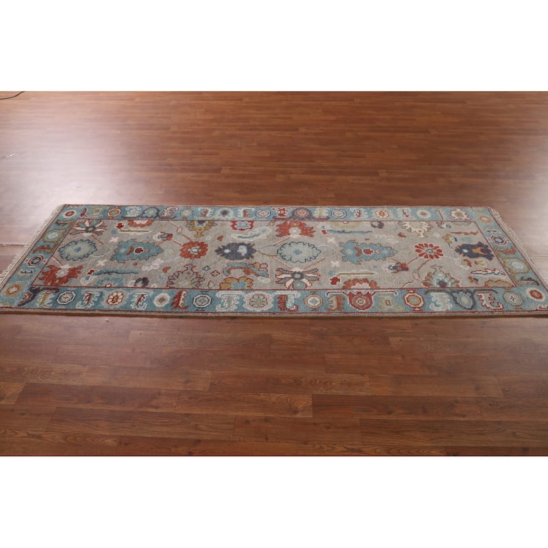 Floral Gray Oushak Oriental Runner Rug Handmade Wool Carpet - 2'7"x 7'11"