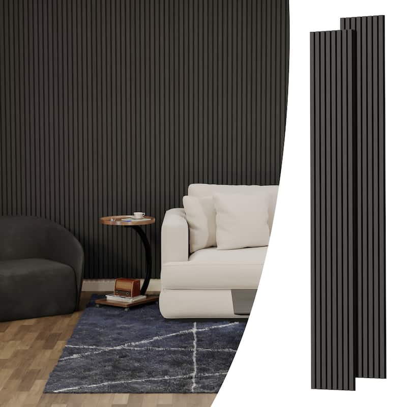 Acoustic Soundproof Slat Wall Panels 3D Decorative Wall Paneling - Black - 94.5"x12"-2PCS