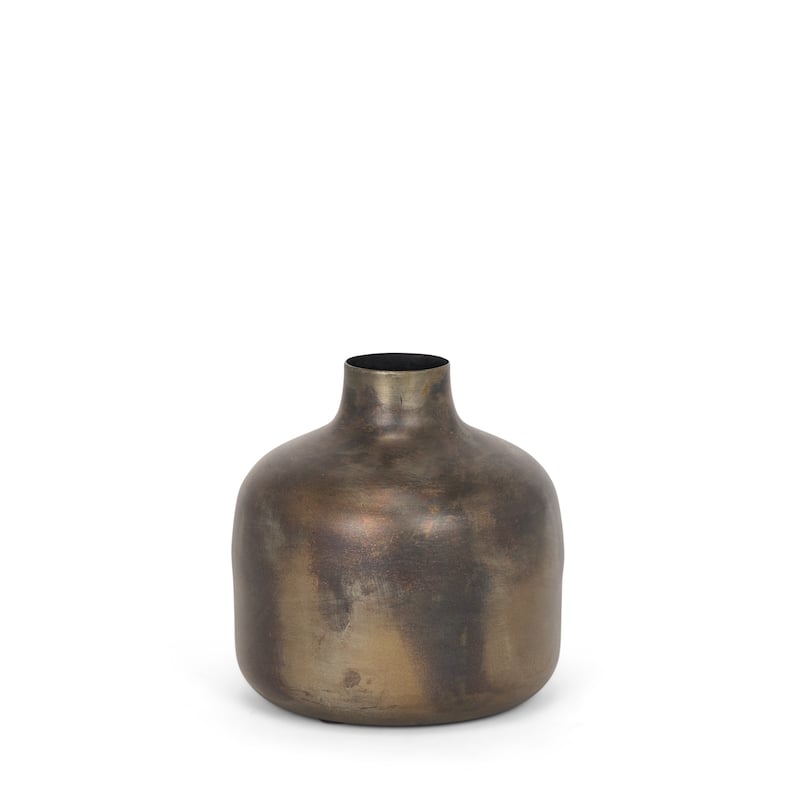 7" Antiqued Gold Metal Cylinder Table Vase - 6.30