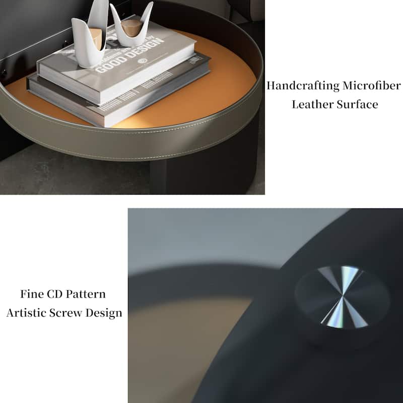 ARTLOGE 2-Tier Glass End Table Distinctive End Table with Tempered Glass-top Saddle Leather Shelf Accent Table for Bedroom