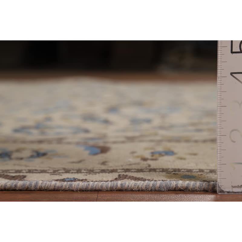 Floral Tabriz Persian Area Rug Beige Floral Handmade Wool Carpet - 7'2"x 10'5"