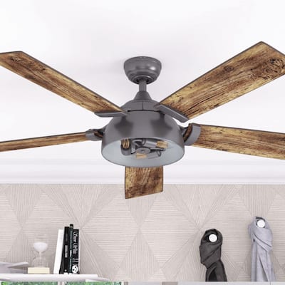 52" Prominence Home Octavia Iron Industrial Style LED Ceiling Fan with Light, Remote Control