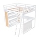 preview thumbnail 5 of 10, Full Size Wood Loft Bed with Shelves and Desk, White