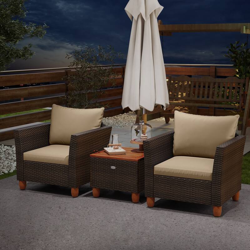 Gymax 3 PCS Patio PE Wicker Furniture Set Outdoor Conversation Bistro