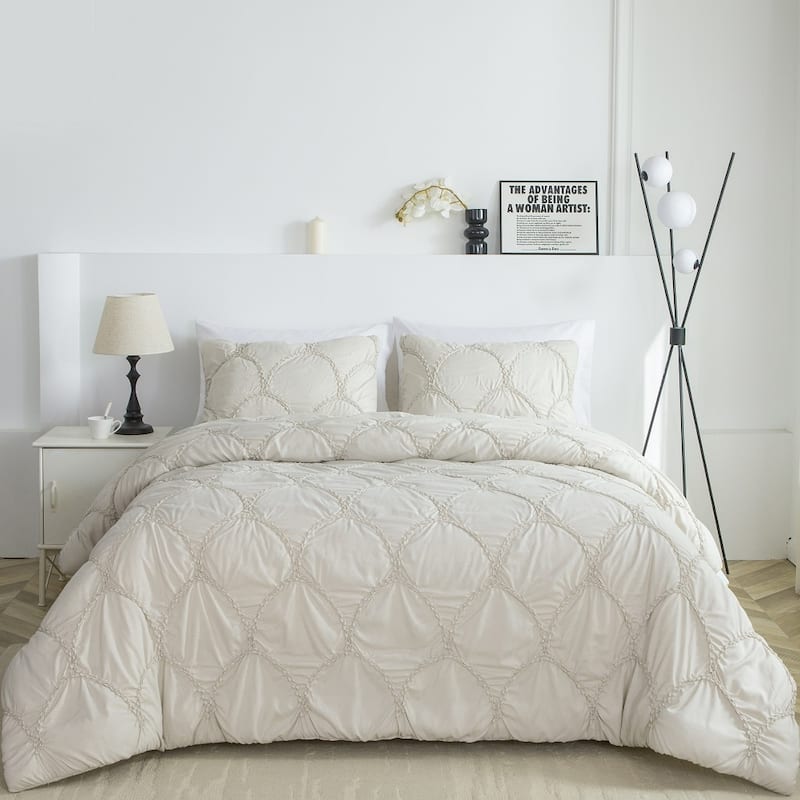 Embroidered Puckered Microfiber 3pcs Comforter Set, Scale Design Contemporary Bedding Set - Taupe - King