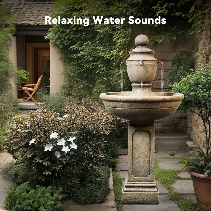 2-Tier Water Fountain, Outdoor, Sand Stone Look with Pump for Home Garden Yard Decor