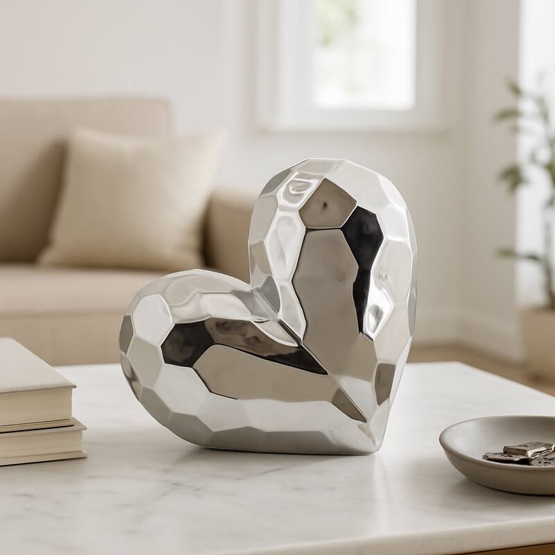 Ceramic Heart Decorative Object Sculptural Faceted Abstract Design