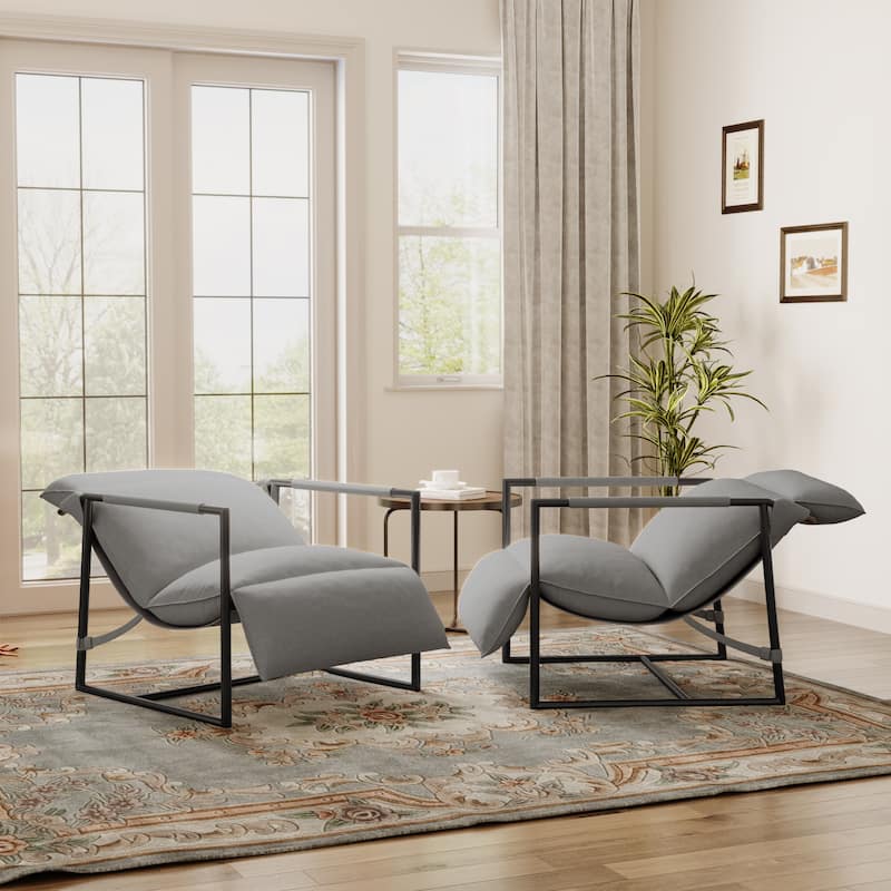 Metal Sling Accent Chairs Armchair with Adjustable Headrest Set of 2