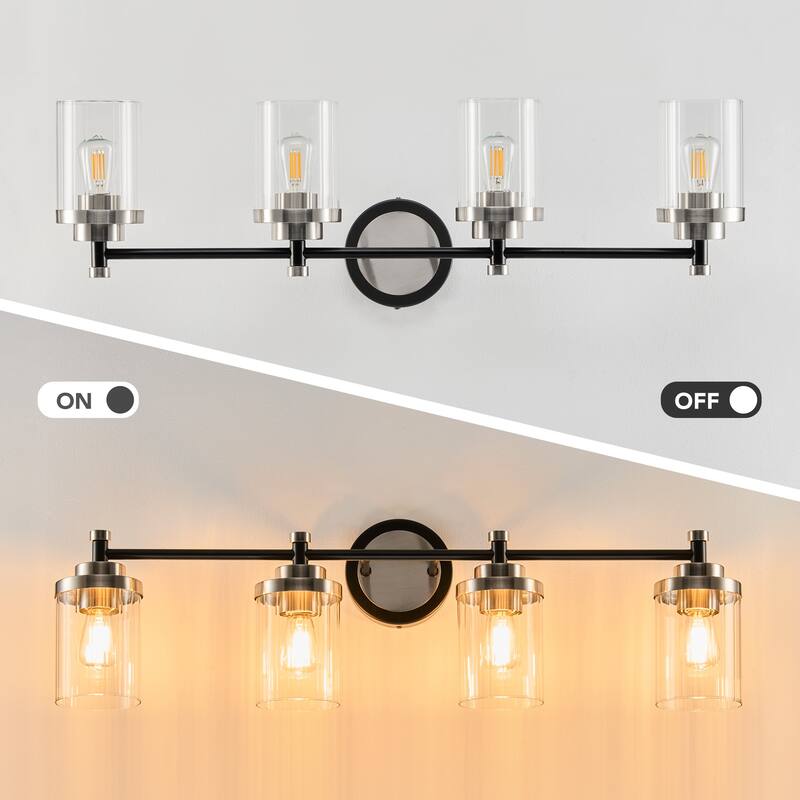 Modern Dimmable Vanity Light with Clear Ribbed Glass Shades E26 Sockets