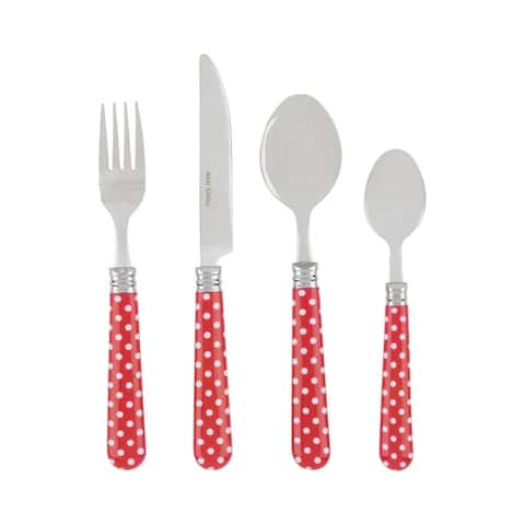 French Home Bistro 16-Piece Stainless Steel Flatware Set, Service for 4, Picnic Polka Dot
