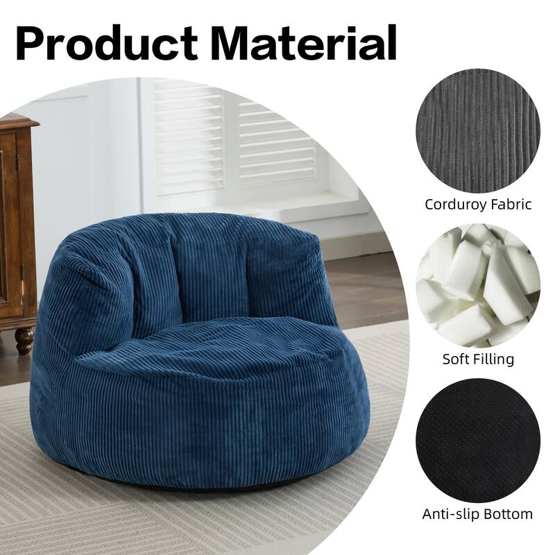 Corduroy Bean Bag Chair with Wide Backrest