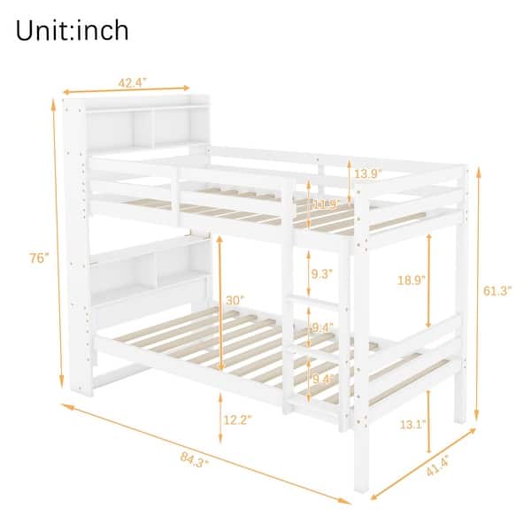 Twin Over Twin Bunk Bed with Bookcase Headboard