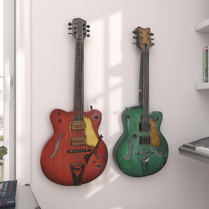 Multi Colored Metal Guitar Home Wall Decor (Set of 2)