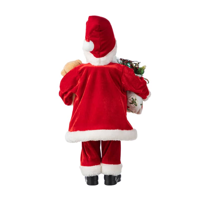 Glitzhome 18"H Faux Fur Christmas Santa Figurines with Porcelain Face