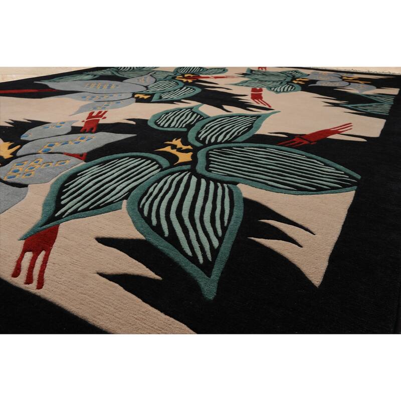 8'8''x11'8'' Hand Knotted Wool Ivory Tibetan Art Deco Plush Pile Rug - 8' 8'' x 11' 8''