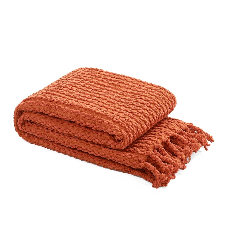 Home Soft Things Chain Tweed Throw Decorative Blanket with Tassels