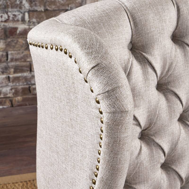 Retro Wingback Chair Rolled Armrest Sofa Chair Beige Club Chair
