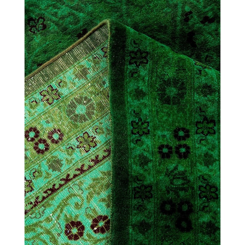 Overton Hand Knotted Wool Vintage Inspired Modern Contemporary Overdyed Green Area Rug - 9' 1" x 18' 1"