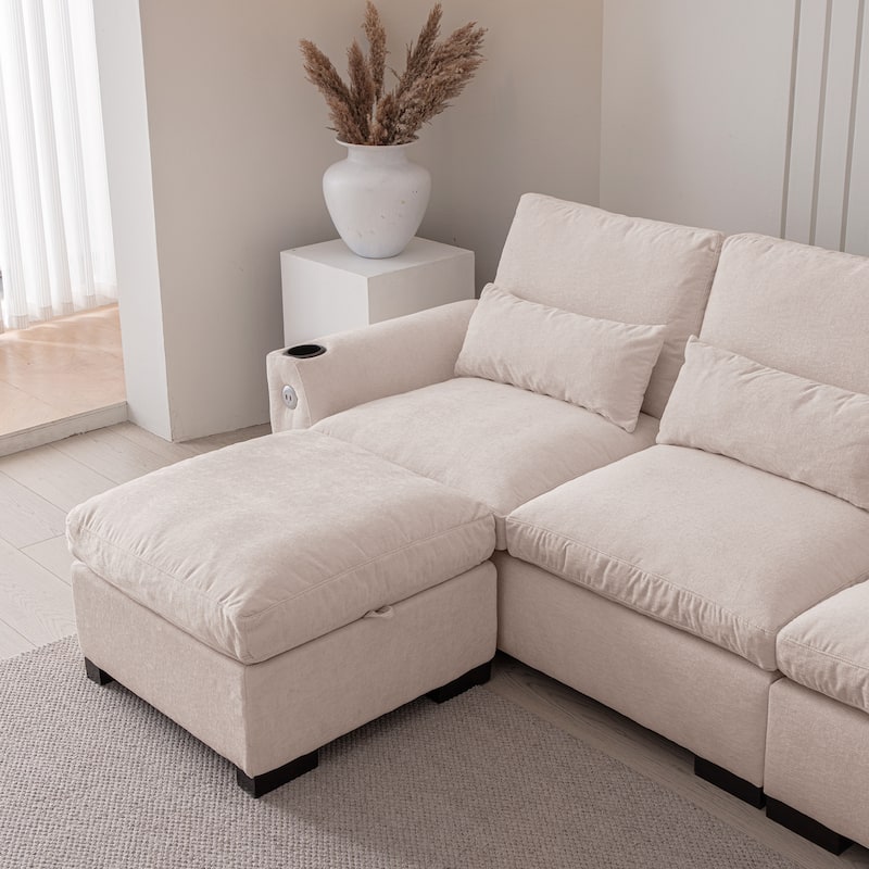 L Shaped Chenille Sofa Reversible Footstool With Storage Sofa