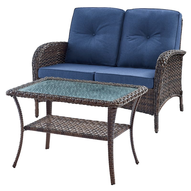 Pocassy 2-Piece Outdoor Sofa Couch with Coffee Table Set