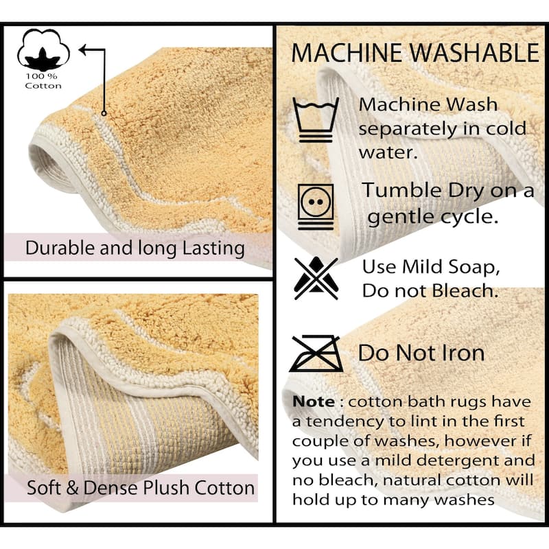 Allure Collection 100% Cotton Non-Slip Bathroom Rug Set, 3 Piece Machine Washable- Bathroom Rug, Bath Rug, U Shaped Contour