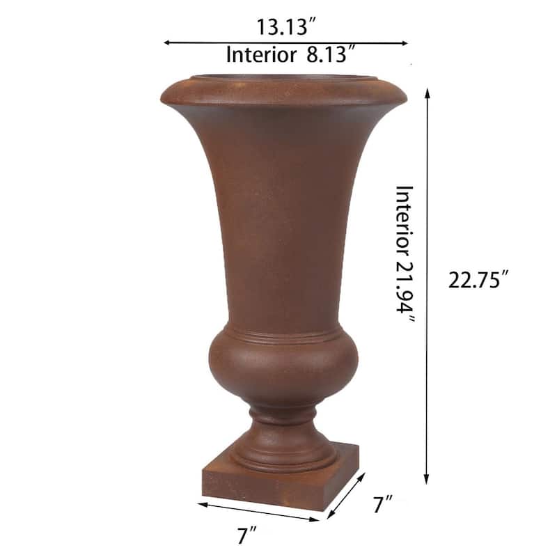 22.75" H Handmade Fiber Stone Tall Urn Planter Pot - Rustic Brown