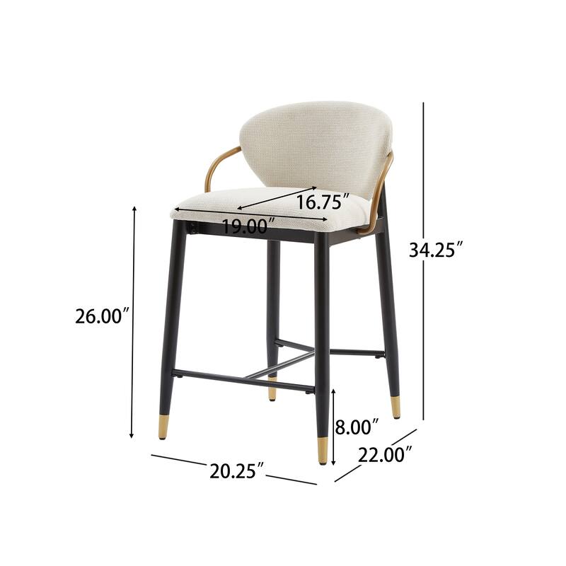 Christopher Knight Home - Mateo Modern Upholstered Counter Stool Set of 2 with Metal Frame and Supportive Back Design