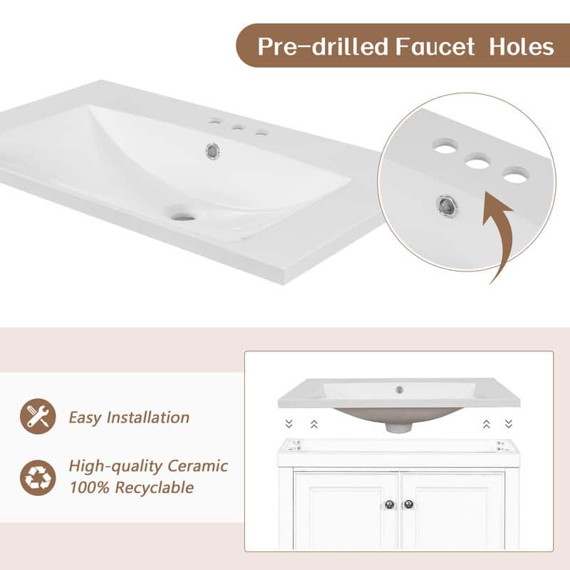 30" 2-door Bathroom Vanity with Sink and Drawer