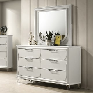 Furniture of America Drima Modern 2-Piece Pearl White Solid Wood 6-Drawer Dresser and Mirror Set