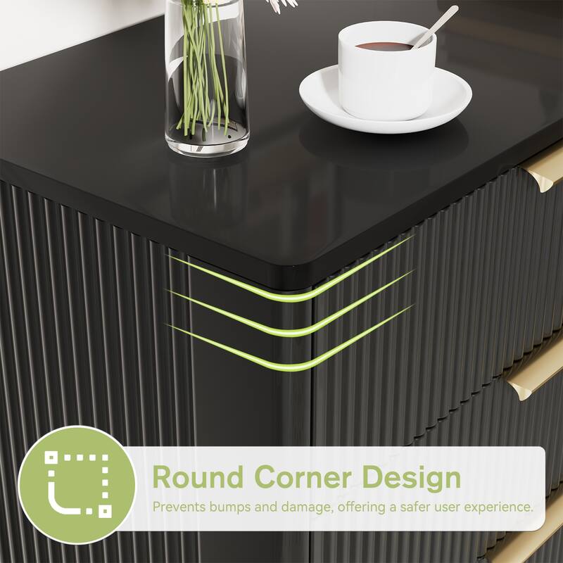Gymojoy 8 Drawer Fluted Dresser for Bedroom, Modern Wave Pattern Wood Chest with Gold Handles, Boho Storage Dresser