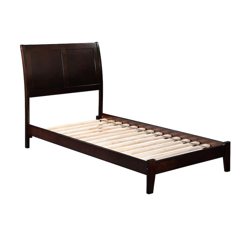 Platform Bed Twin XL - Espresso Finish, Open Footboard, Slats, Modern Bedroom Design