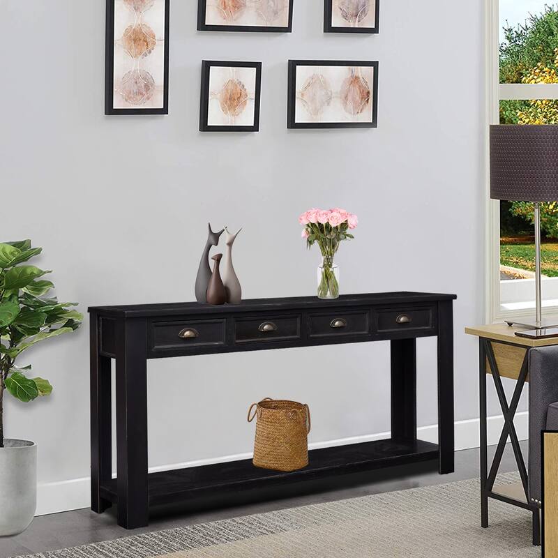 Kinbor Console Table End Table 2-Tier Hallway Sofa Table with Storage Drawers Bottom Shelf for Living Room, Entryway, Bedroom