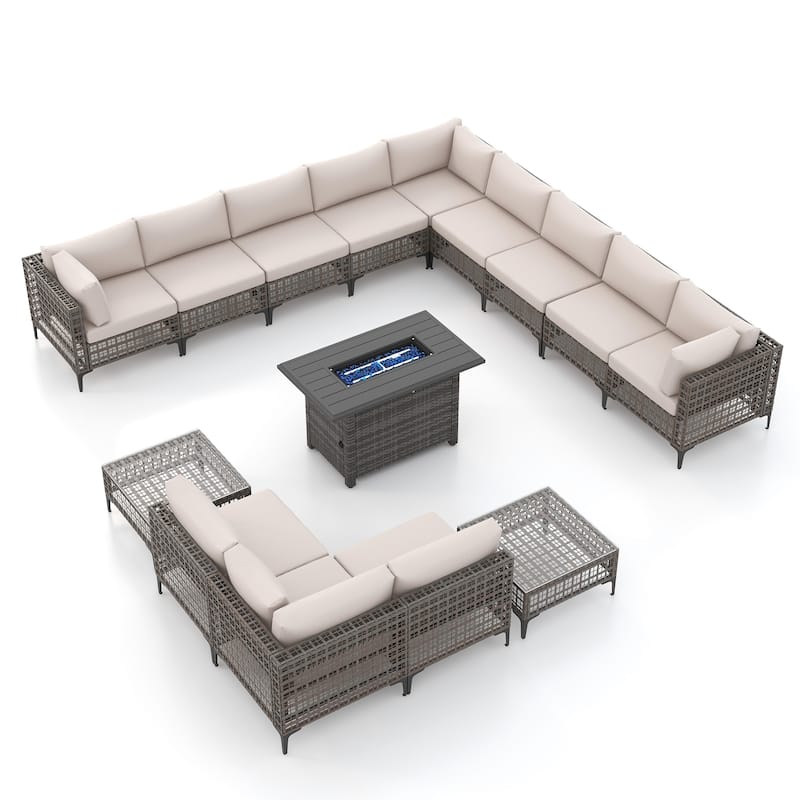 12 - Person Outdoor Sectional Seating Group with Fire Pit