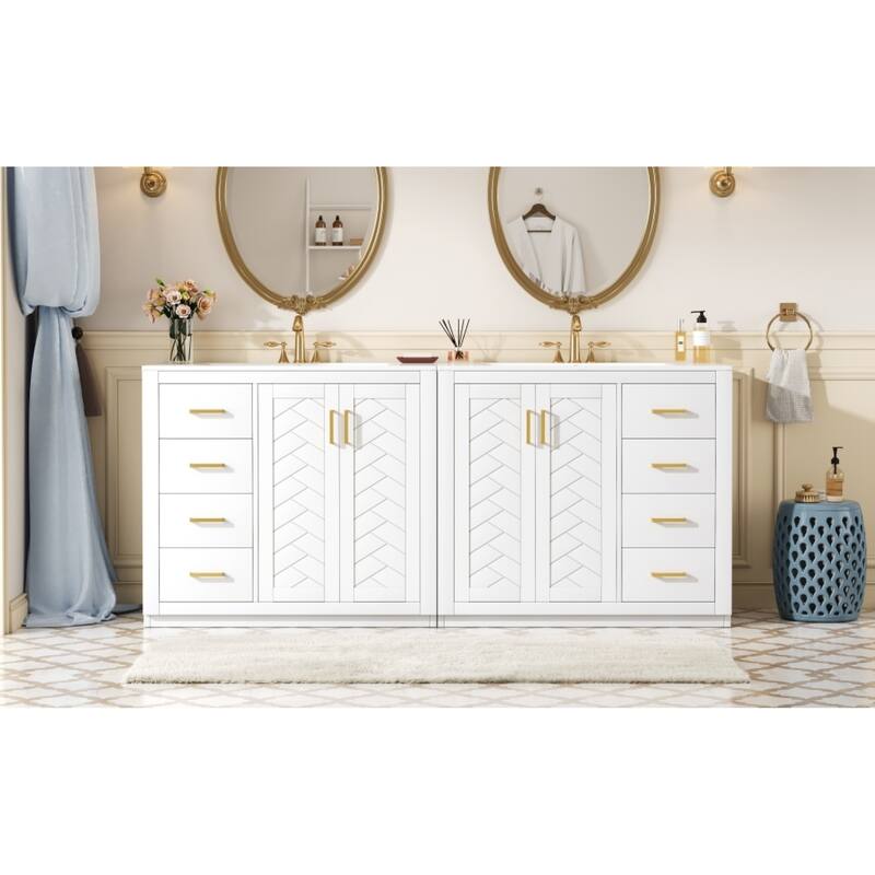 Roomfitters 72 Inch Bathroom Vanity with Ceramic Sink, Solid Wood Frame Cabinet with Sliding Tiers & Soft Close Doors