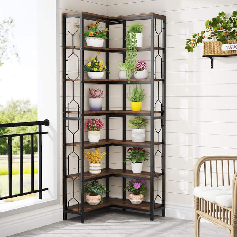 7-Tier Corner Bookshelf, White Corner Shelf Modern Etagere Bookcase