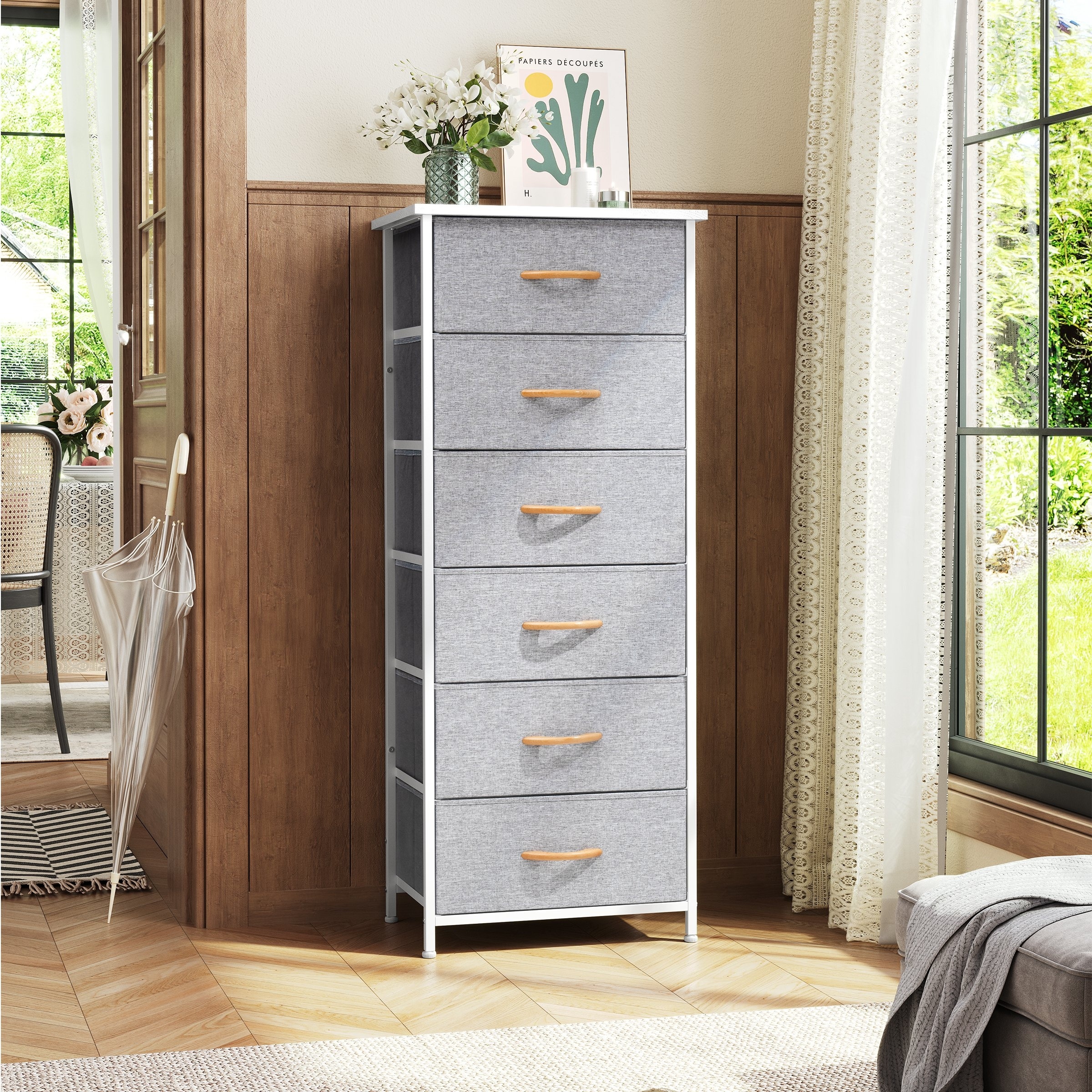 Crestlive Products Vertical Dresser Storage Tower with Wood Top